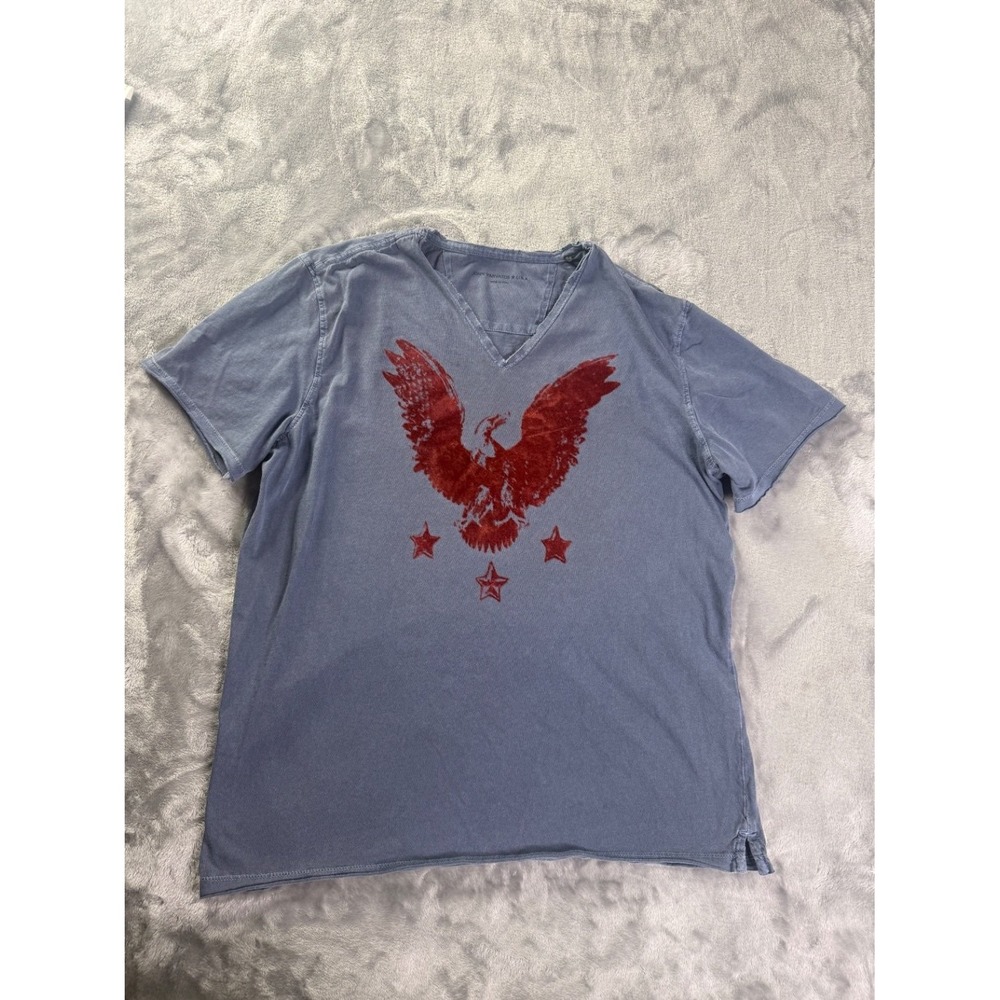 John Varvatos U.S.A. Eagle And Stars T-Shirt Mens L Blue Short Sleeves